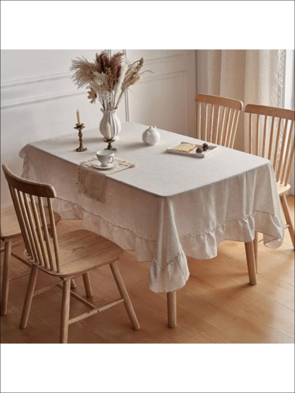 Linen Tablecloth 60x102 Ruffled Ruffle Dining Decor - Picture 2 of 6